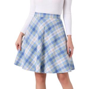 imageAllegra K Womens Christmas Plaids Vintage Tartan Elastic Waist Knee Length ALine SkirtBlue Beige