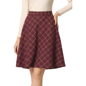 imageAllegra K Womens Christmas Plaids Vintage Tartan Elastic Waist Knee Length ALine SkirtBurgundy