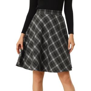 imageAllegra K Womens Christmas Plaids Vintage Tartan Elastic Waist Knee Length ALine SkirtDark Grey