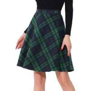 imageAllegra K Womens Christmas Plaids Vintage Tartan Elastic Waist Knee Length ALine SkirtGreen