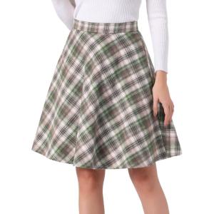 imageAllegra K Womens Christmas Plaids Vintage Tartan Elastic Waist Knee Length ALine SkirtGreen Beige