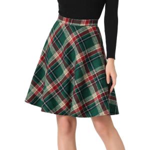 imageAllegra K Womens Christmas Plaids Vintage Tartan Elastic Waist Knee Length ALine SkirtGreen Red