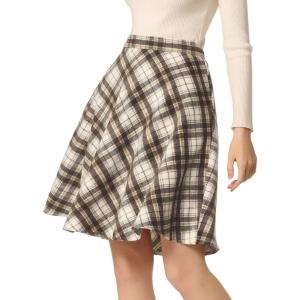 imageAllegra K Womens Christmas Plaids Vintage Tartan Elastic Waist Knee Length ALine SkirtKhaki