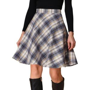 imageAllegra K Womens Christmas Plaids Vintage Tartan Elastic Waist Knee Length ALine SkirtKhaki Blue