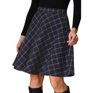 imageAllegra K Womens Christmas Plaids Vintage Tartan Elastic Waist Knee Length ALine SkirtNavy Blue