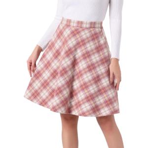 imageAllegra K Womens Christmas Plaids Vintage Tartan Elastic Waist Knee Length ALine SkirtPink Beige