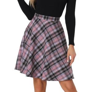 imageAllegra K Womens Christmas Plaids Vintage Tartan Elastic Waist Knee Length ALine SkirtPurple Black