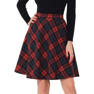 imageAllegra K Womens Christmas Plaids Vintage Tartan Elastic Waist Knee Length ALine SkirtRed