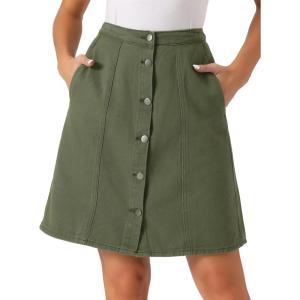 imageAllegra K Womens Denim Skirts Summer Casual ALine Short Button Down Jean SkirtArmy Green