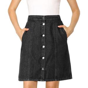 imageAllegra K Womens Denim Skirts Summer Casual ALine Short Button Down Jean SkirtBlack