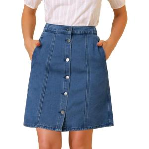 imageAllegra K Womens Denim Skirts Summer Casual ALine Short Button Down Jean SkirtBlue