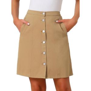 imageAllegra K Womens Denim Skirts Summer Casual ALine Short Button Down Jean SkirtBrown