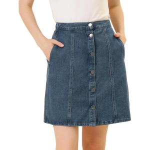 imageAllegra K Womens Denim Skirts Summer Casual ALine Short Button Down Jean SkirtDark Blue