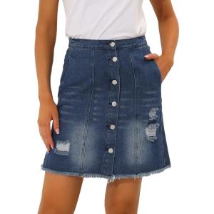 imageAllegra K Womens Denim Skirts Summer Casual ALine Short Button Down Jean SkirtDistressed Blue