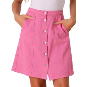 imageAllegra K Womens Denim Skirts Summer Casual ALine Short Button Down Jean SkirtHot Pink