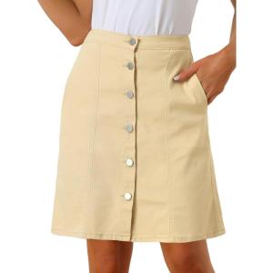 imageAllegra K Womens Denim Skirts Summer Casual ALine Short Button Down Jean SkirtKhaki