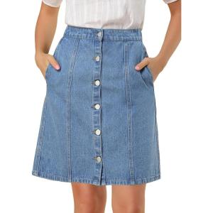 imageAllegra K Womens Denim Skirts Summer Casual ALine Short Button Down Jean SkirtLight Blue