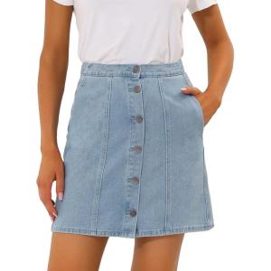 imageAllegra K Womens Denim Skirts Summer Casual ALine Short Button Down Jean SkirtLight Blue Grey