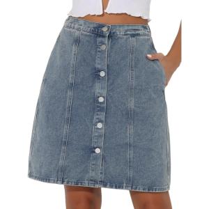 imageAllegra K Womens Denim Skirts Summer Casual ALine Short Button Down Jean SkirtLight Grey Blue