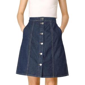 imageAllegra K Womens Denim Skirts Summer Casual ALine Short Button Down Jean SkirtNavy Blue