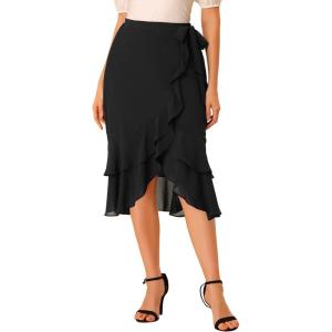 imageAllegra K Womens Ruffle Chiffon Tie Waist Asymmetrical 2023 Summer Midi SkirtBlack