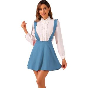 imageAllegra K Womens Ruffles Overalls Adjustable Straps ALine Skater Braces Mini Suspender SkirtGrey Blue