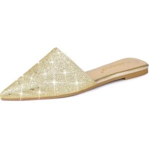 imageAllegra K Womens Slip On Glitter Heels Pointed Toe Slide MulesGold