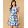 imageAllegra K Womens Casual Check Ruffled Sleeve Sundress ALine Vintage Plaids Gingham DressBlue