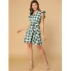 imageAllegra K Womens Casual Check Ruffled Sleeve Sundress ALine Vintage Plaids Gingham DressDark Green