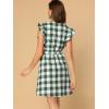 imageAllegra K Womens Casual Check Ruffled Sleeve Sundress ALine Vintage Plaids Gingham DressDark Green