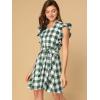 imageAllegra K Womens Casual Check Ruffled Sleeve Sundress ALine Vintage Plaids Gingham DressDark Green