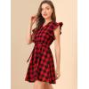 imageAllegra K Womens Casual Check Ruffled Sleeve Sundress ALine Vintage Plaids Gingham DressRed Black