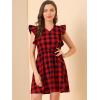 imageAllegra K Womens Casual Check Ruffled Sleeve Sundress ALine Vintage Plaids Gingham DressRed Black