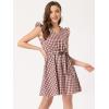 imageAllegra K Womens Casual Check Ruffled Sleeve Sundress ALine Vintage Plaids Gingham DressWine Red