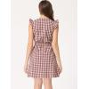 imageAllegra K Womens Casual Check Ruffled Sleeve Sundress ALine Vintage Plaids Gingham DressWine Red