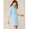 imageAllegra K Womens Casual Shirt Dress Ruched 34 Sleeve Button Down Work School Mini DressesBlue