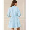 imageAllegra K Womens Casual Shirt Dress Ruched 34 Sleeve Button Down Work School Mini DressesBlue