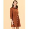 imageAllegra K Womens Casual Shirt Dress Ruched 34 Sleeve Button Down Work School Mini DressesBrown