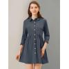 imageAllegra K Womens Casual Shirt Dress Ruched 34 Sleeve Button Down Work School Mini DressesDark Blue