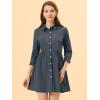 imageAllegra K Womens Casual Shirt Dress Ruched 34 Sleeve Button Down Work School Mini DressesDark Blue