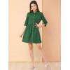 imageAllegra K Womens Casual Shirt Dress Ruched 34 Sleeve Button Down Work School Mini DressesDark Green