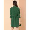 imageAllegra K Womens Casual Shirt Dress Ruched 34 Sleeve Button Down Work School Mini DressesDark Green