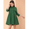 imageAllegra K Womens Casual Shirt Dress Ruched 34 Sleeve Button Down Work School Mini DressesDark Green