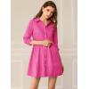 imageAllegra K Womens Casual Shirt Dress Ruched 34 Sleeve Button Down Work School Mini DressesFuchsia