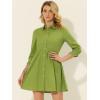 imageAllegra K Womens Casual Shirt Dress Ruched 34 Sleeve Button Down Work School Mini DressesGrass Green