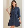 imageAllegra K Womens Casual Shirt Dress Ruched 34 Sleeve Button Down Work School Mini DressesNavy Blue