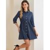 imageAllegra K Womens Casual Shirt Dress Ruched 34 Sleeve Button Down Work School Mini DressesNavy Blue