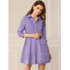 imageAllegra K Womens Casual Shirt Dress Ruched 34 Sleeve Button Down Work School Mini DressesPurple