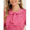 imageAllegra K Womens Peter Pan Collar Tie Neck Short Sleeves ALine Elegant Belted Vintage Floral DressHot Pink