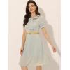 imageAllegra K Womens Peter Pan Collar Tie Neck Short Sleeves ALine Elegant Belted Vintage Floral DressLight Blue